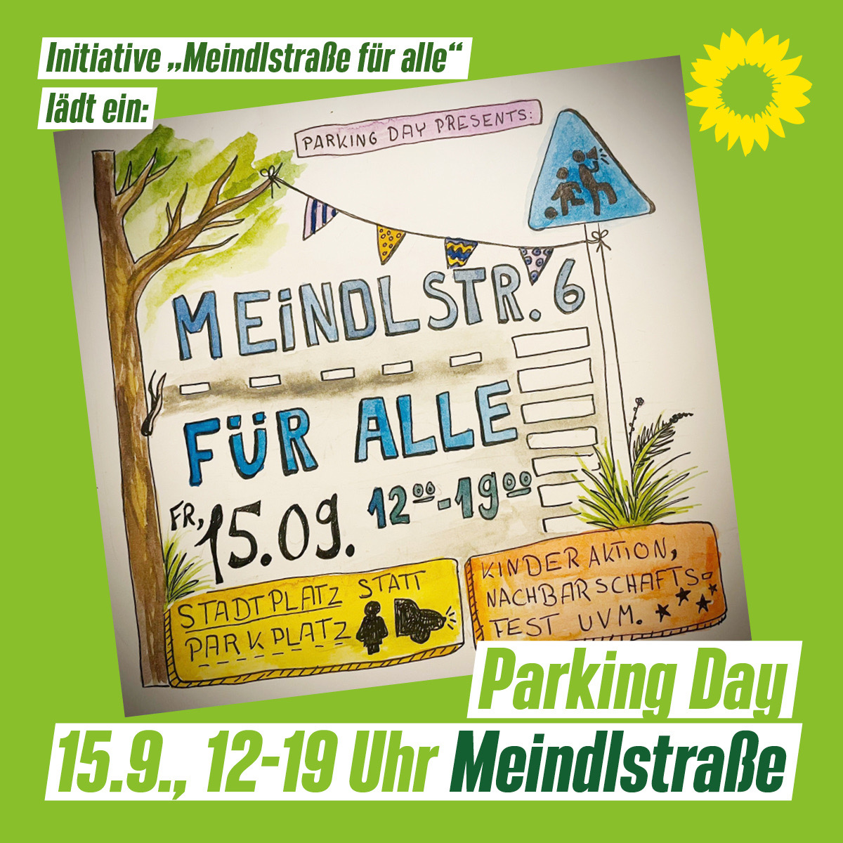 Meindlstraße für alle: Mehr Lebensraum statt Parkplatz fordert eine Initiative mit Unterstützung des OV Sendling.